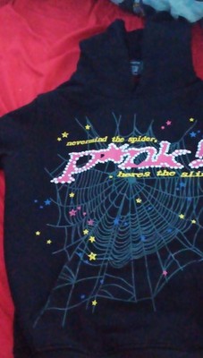 sp5der Black Graphic Spider Web Fleece Hoodie Pullover Hooded Size S
