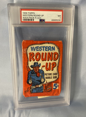 1956 TOPPS ''Western Round-Up'' Unopened 5-cent Wax Pack NM PSA 7