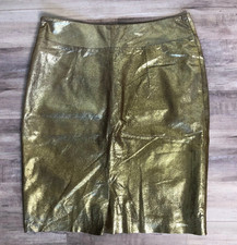 Express Womens Metallic Gold Leather Straight Pencil Skirt Size 5/6 Vintage
