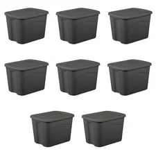 Sterilite 18 Gallon Plastic Storage Bin with Snap-on Lid, Gray, 8 Count