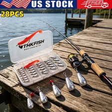 THKFISH 28PCS Fishing Sinker Drop Shot Weights Set, Wacky Hooks for Bass Fishing