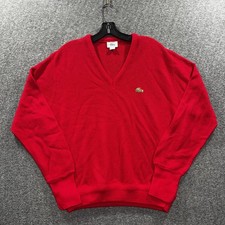 Vintage Izod Lacoste Sweater Mens Medium Red Acrylic V Neck Pullover USA