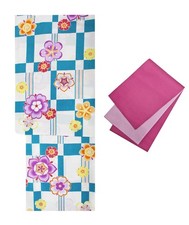 Yukata giapponese set donna bianco sporco pesca poliestere cintura obi festival