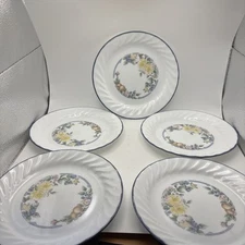 5Pc Corelle ORCHARD ROSE Salad Bread Plates Fruits & Flowers Swirl Edge