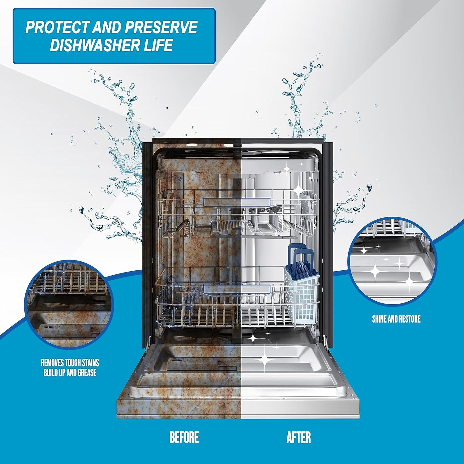 Dishwasher Cleaner Tablets 24 Count, Fragrance Free, Deep Cleaning Descaler Pods