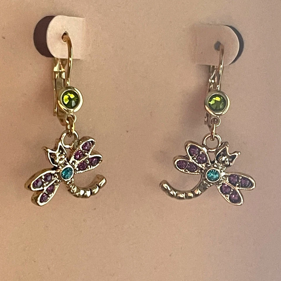 Brincos Kirks Folly gota de libélula tom dourado alavanca perfurada traseira cristal AB - Imagem 4 de 4