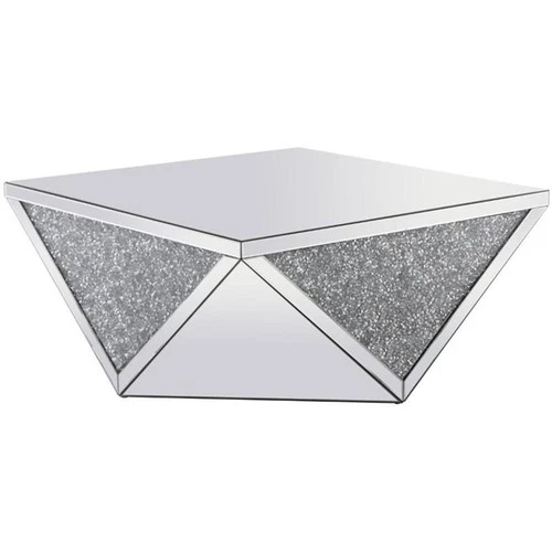 Elegant Decor Modern 38" Square Polygonal Silver Crystal Mirrored Coffee Table - Picture 1 of 5