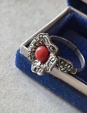 Antique Silver Coral Ring Antico Anello Argento 800 Corallo Marcassiti 