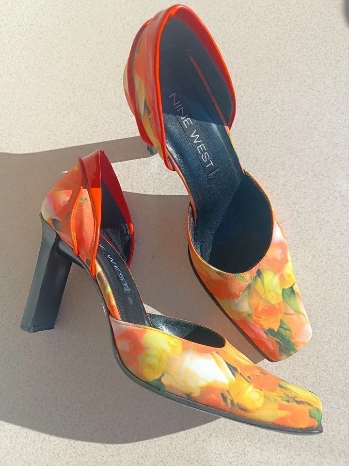 Elegant Vintage Nine West Y2K Heels Size 6M | Floral Print, Square Toe, Spain - Image 2 of 4