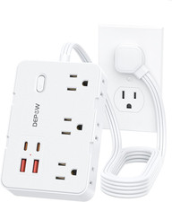 Surge Protector Power Strip with Flat Plug, 3 FT Extension Cord with 6 AC