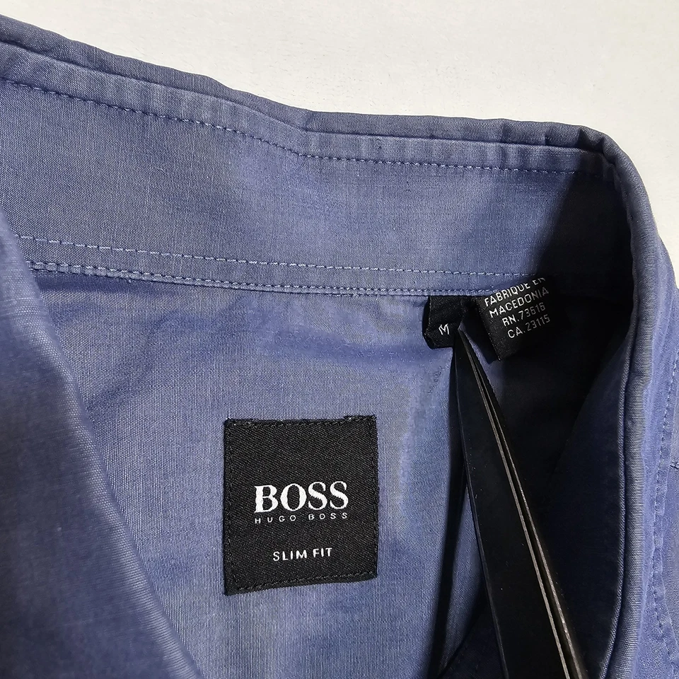 Camisa informal Hugo Boss para hombre L 100 % seda tejida espiga Parijan botón dinero antiguo Foto 3 de 4