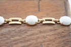 Vintage White Milk Glass Scarab Bracelet 1960’s Safety Chain