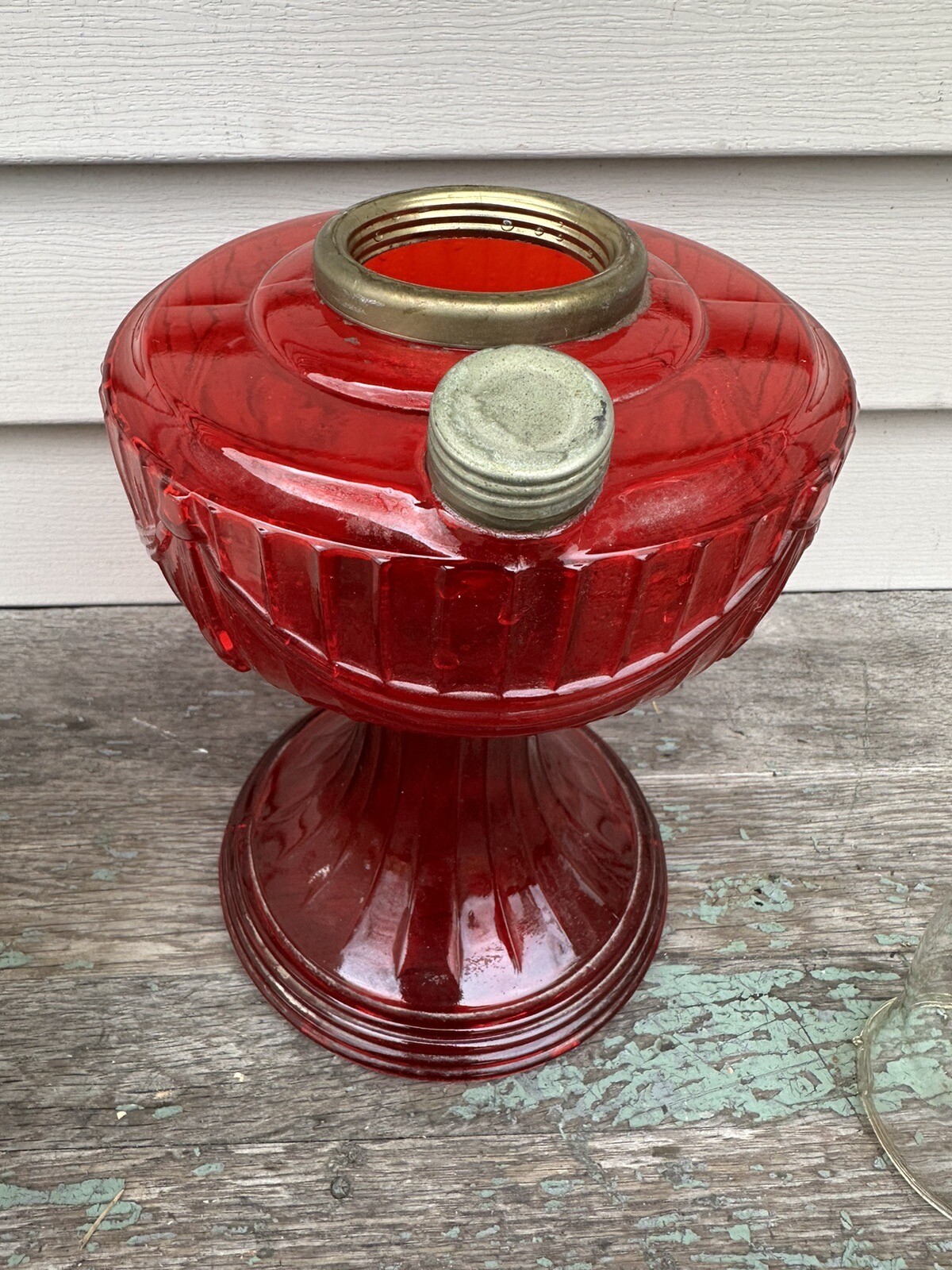 Aladdin Cranberry Pedestal Oil Lamp w/ Triple Rose Champagne Glass