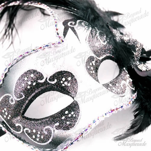 Ostrich Feather Venetian Masquerade Mask for Women M6131 [Black/Silver] - Image 3 of 4