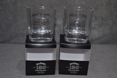 2x Jack Daniel's 150 Anniversary Tumbler Glas geprägt 28cl Neu BESCHÄDIGTE BOX