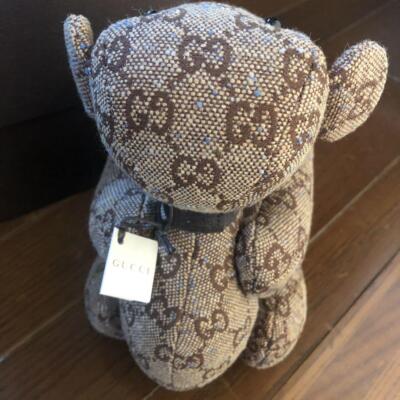 Rare GUCCI GG Pattern Teddy Bear Beige Canvas Plush Doll Beige