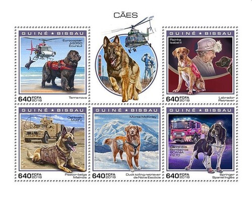 WORKING DOGS Rescue/Service Animal Helicopter Stamp Sheet (2018 Guinea-Bissau) - 第 1/1 張圖片