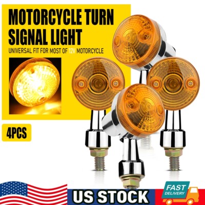 4X LED Motorcycle Turn Signals Round Light Indicator Tail Amber Universal