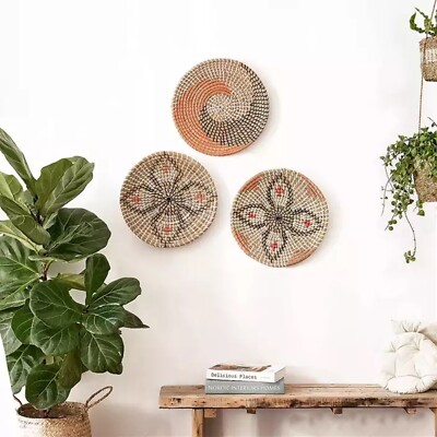 Set Of 2 Woven Seagrass Wall Decor Basket Wicker Basket Boho Farmhouse Wall Gift