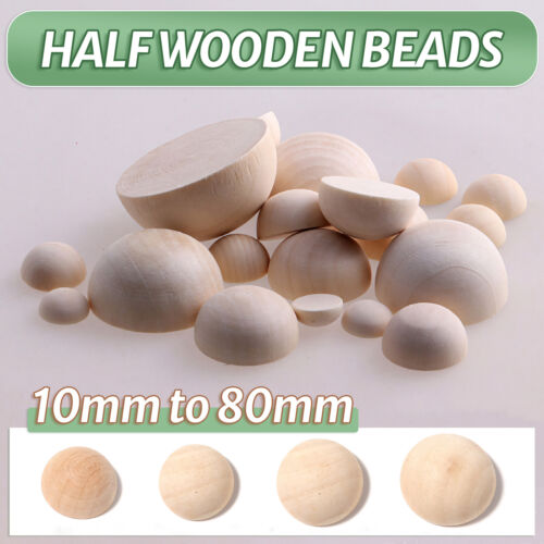 Half Wooden Beads DIY Craft Split Natural Balls Unfinished Dome Paint 10mm-80mm - Afbeelding 1 van 18
