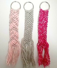 Handmade Macrame Key Chain Accessory Pink/Gray, Gray, Hot Pink   Pick Your Color