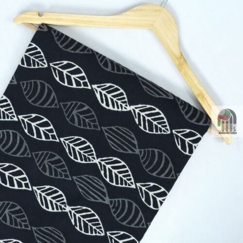 Indian Hand Block Black Cotton Fabric Natural Print Handmade Sanganeri 1 Yard