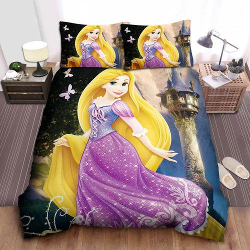 Disney Princess Rapunzel Sparkle Dress Bedding Set: Duvet Cover, Sheet Spread