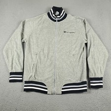Champion Jacket Mens Medium Gray Fleece Casual Full Zip Up Track Sweater Coat