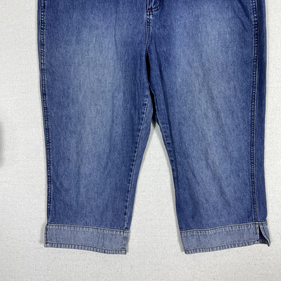 Pantalones de mezclilla Mountain Lake Capri para mujer 18 azules bolsillos de lavado medio algodón tiro medio Foto 3 de 4