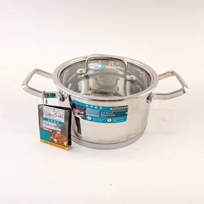David Burke Apex casserole Heavy Stainless 2.5-Qt Sauce Pans Pot With Lid New