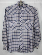 Vintage Wrangler Mens Size Medium Blue Plaid Short Sleeve Pearl Snap Shirt