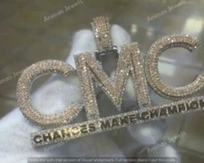 Men's 4.00 Ct Moissanite Custom Letter "CMC" Name Pendant 925 Sterling Silver