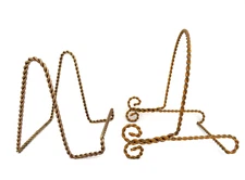 2 Vintage Twisted Brass Wire Plate Display Stands ~  Holds 8" - 12" Plates