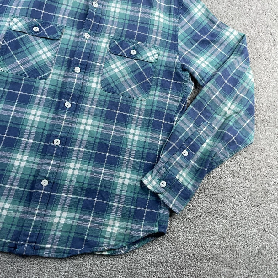 J Crew Shirt Mens Medium Blue Green Plaid Flannel Workwear Button Up - Image 4 of 4