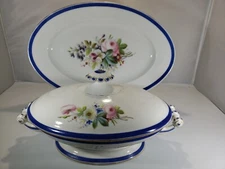 Antique Old Paris Porcelain or Early Limoges Hand Painted Tureen & Under Plate