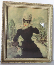 Vtg Framed Art Print Stylish Lady Woman MCM Elegant Feminine Romantic 11"x13"