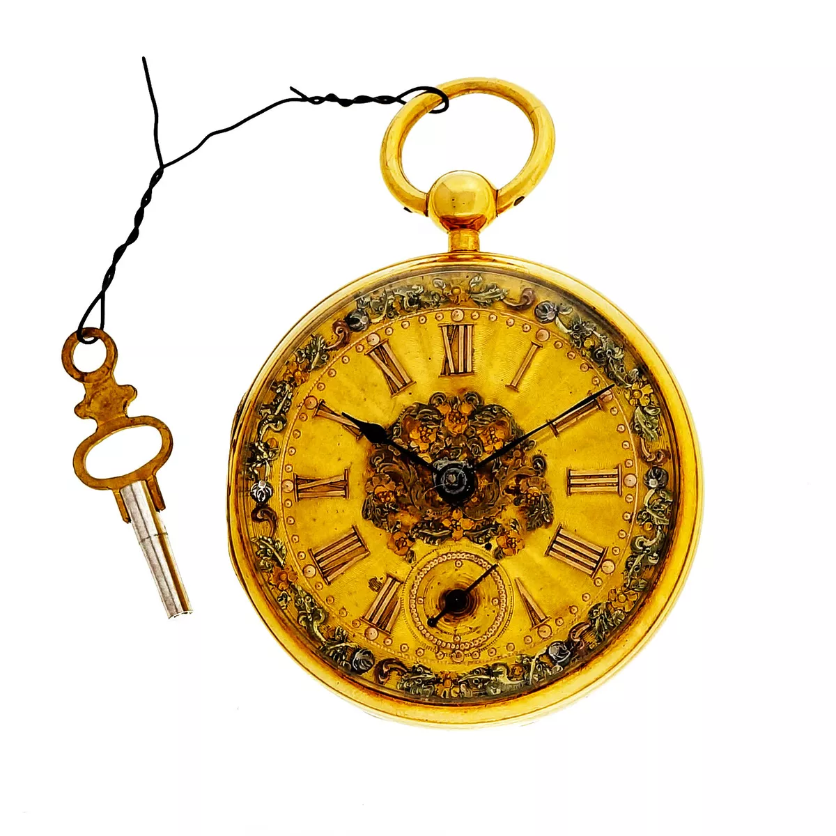 Fusee Chain Drive 1800 s 18k John Moncas Pocket Watch Tri Color Gold Dial
