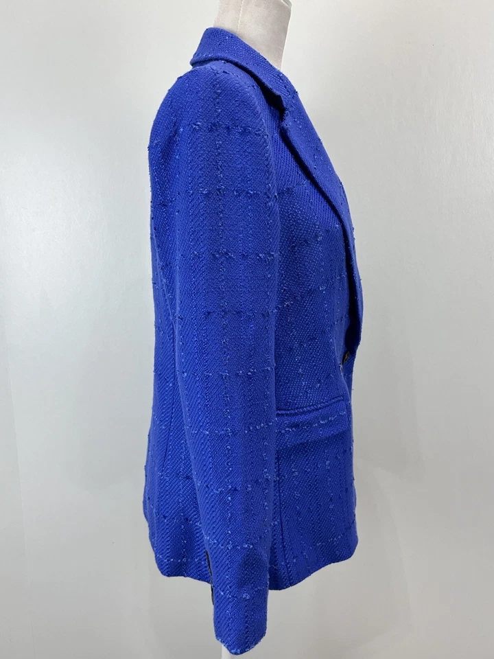 ¡NUEVO! Chaqueta Blazer Larga Ann Taylor The Double Breasted Talla 8p Pequeño Azul Tweed Foto 4 de 4