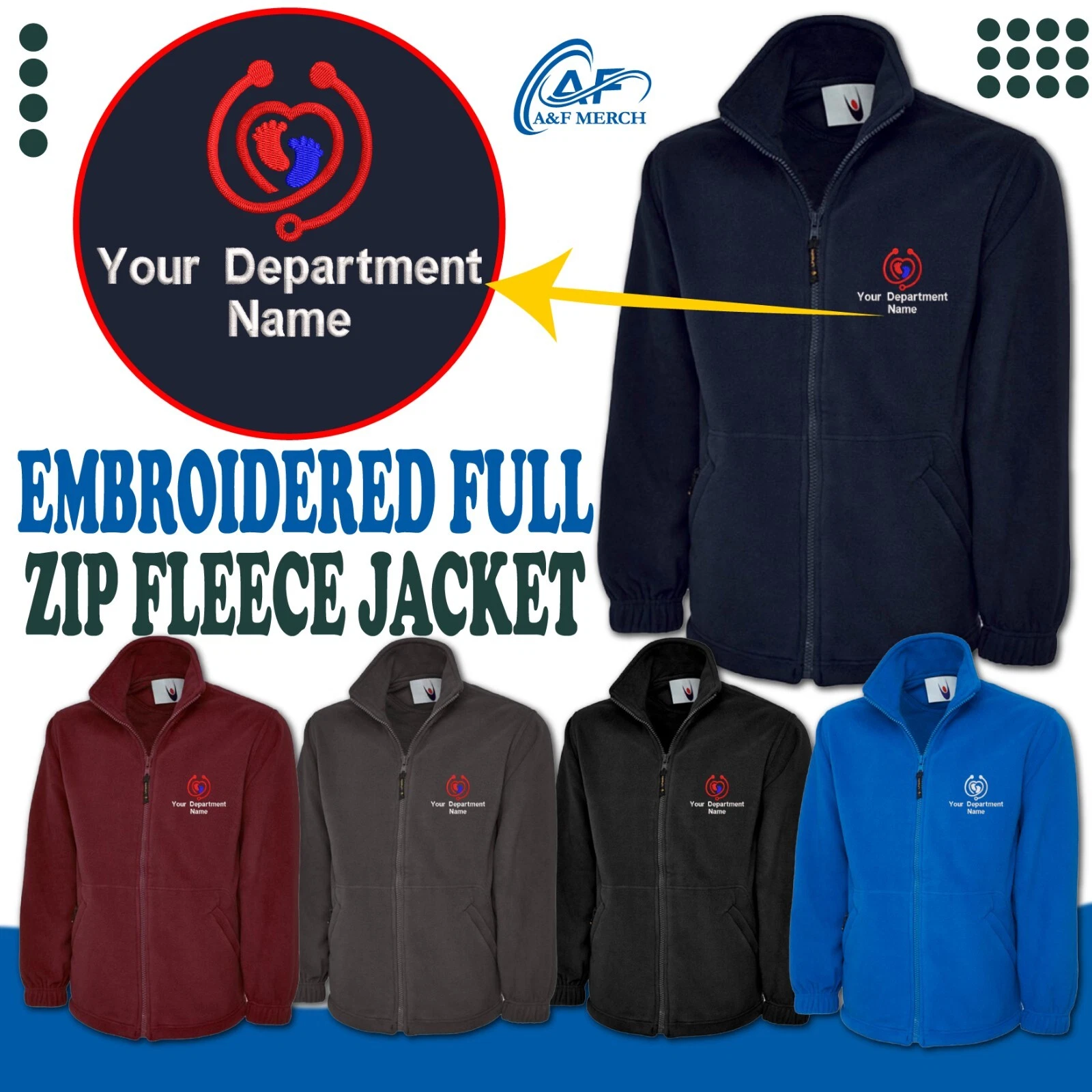 Personalised Custom Embroidered Full Zip Fleece Jacket Department Name Doctor
Opens in a new window