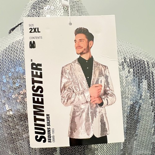 F Men's Silver Sequins Novelty Jacket Size XXL SUITMEISTER NWT Cosplay Costume - Picture 13 of 19