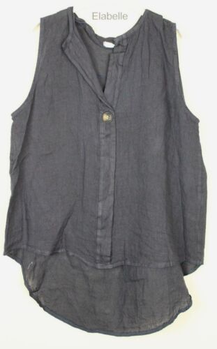 New Summer Ladies Linen Sleeveless Lagenlook Casual Comfy Quirky Linen Vest Top - Picture 6 of 13