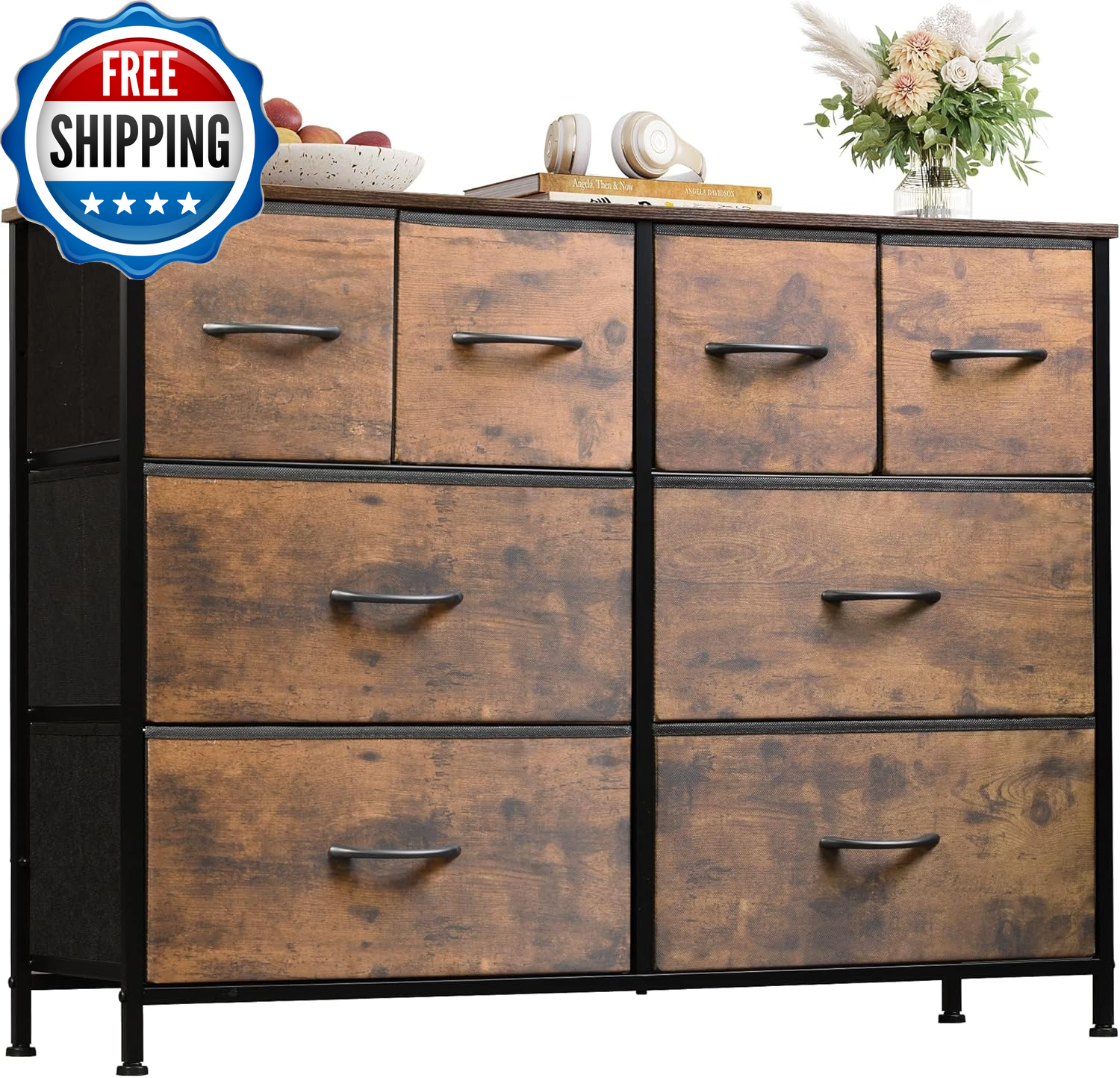 Dresser for Bedroom with 8 Drawers, Wide Fabric Dresser for Storage and Organiza