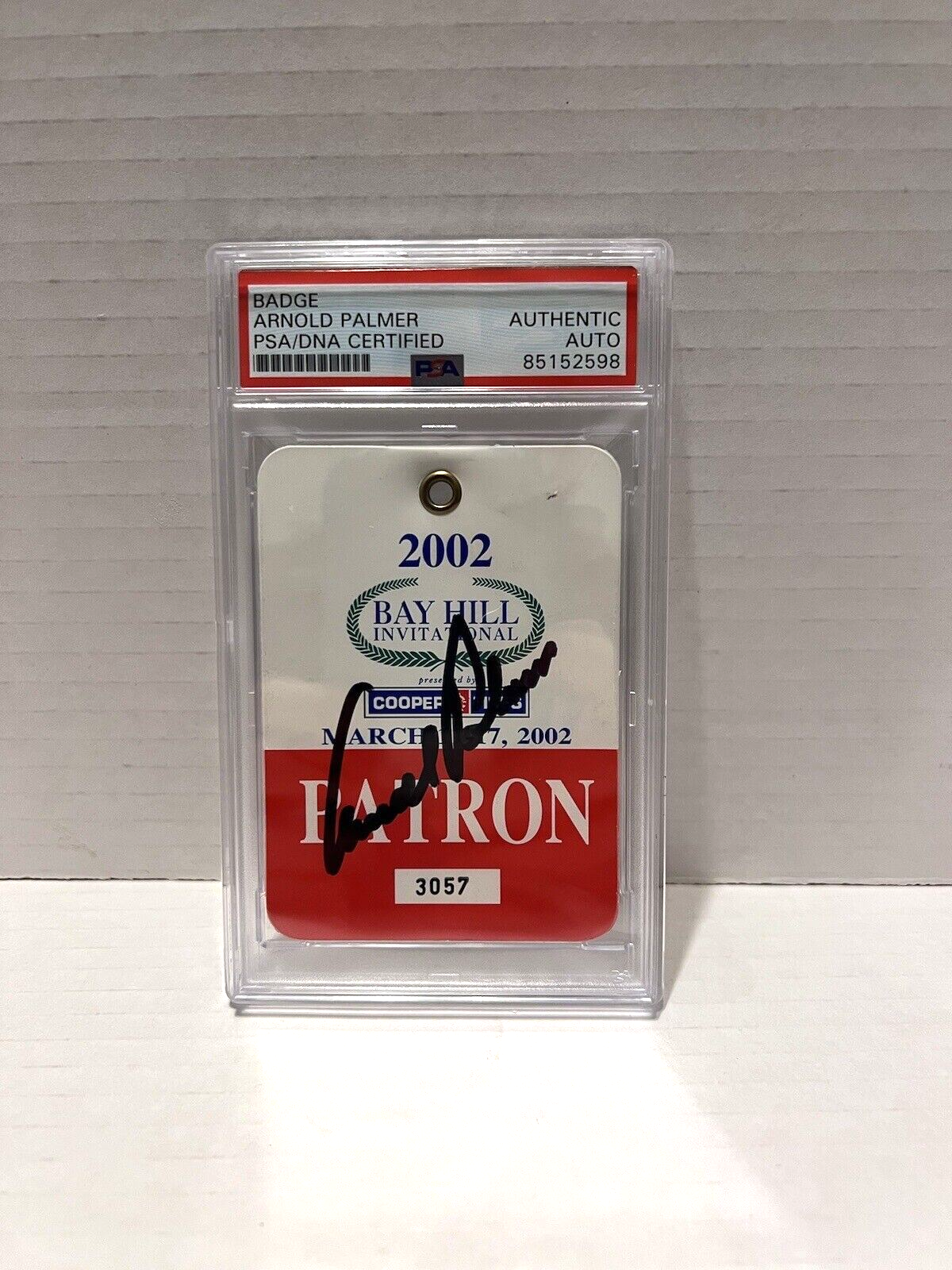 Arnold Palmer Autographed Signed 2002 Bay Hill Invitational Badge PSA #85152598 