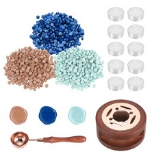 Wax Seal Kit, 300 Wax Beads, Candles, Sea Blue/Snow Blue/Almond Skin