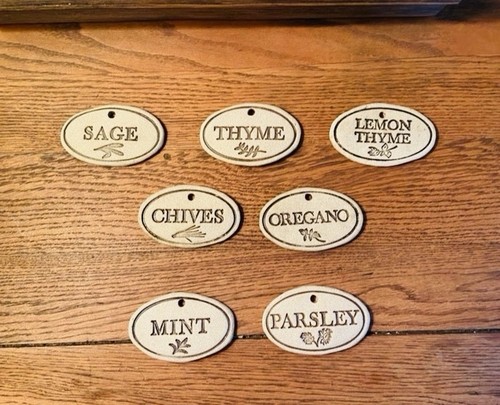 New Pottery Herb Plant Garden Markers Stakes Farmhouse Style Set Of 5