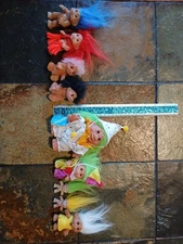 Lot of 9 Vintage Dam Troll Dolls with Outfits norfin clowns babies pencil topper