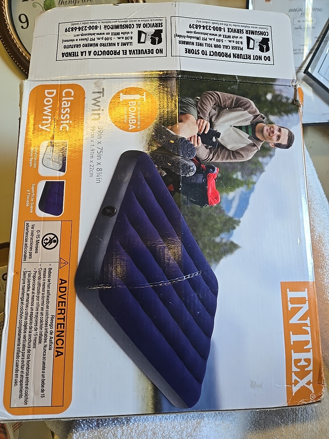 Intex Twin Classic Downy Inflatable Air Bed Mattress Blue, 75x39