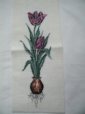 Kreuzstich Stickbild Ostern Tulpen Blumen OOE Handarbeit dänisch fertig