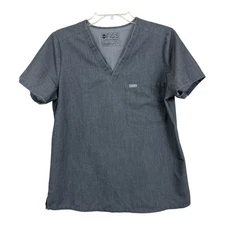FIGS Women Catarina One Pocket Scrub Shirt Sz Medium Graphite Gray Short Sleeves