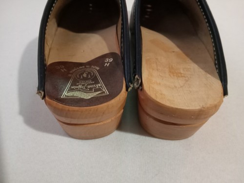 BASTAD TOFFEIN Wood Clogs EU 39 Women's 8/8.5 Navy Blue Anatomisk Leather Sweden - Picture 2 of 10